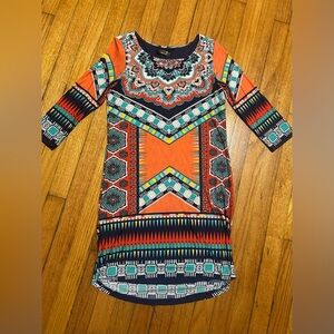 Renee C. Women's Dress size XS Shift Dress 3/4 Sleeves colorful geometric